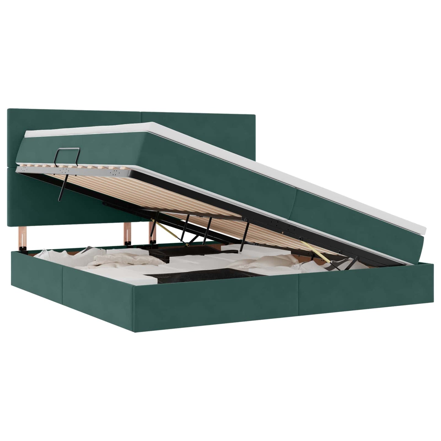 Letto con contenitore e LED Verde Scuro 200 x 200 cm Velluto