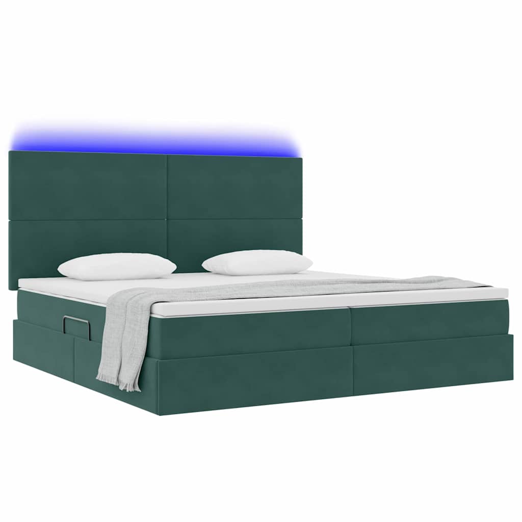 Letto con contenitore e LED Verde Scuro 200 x 200 cm Velluto