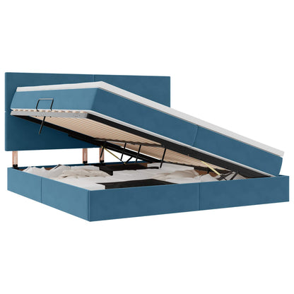 Letto con contenitore e LED Blu Scuro 200 x 200 cm Velluto