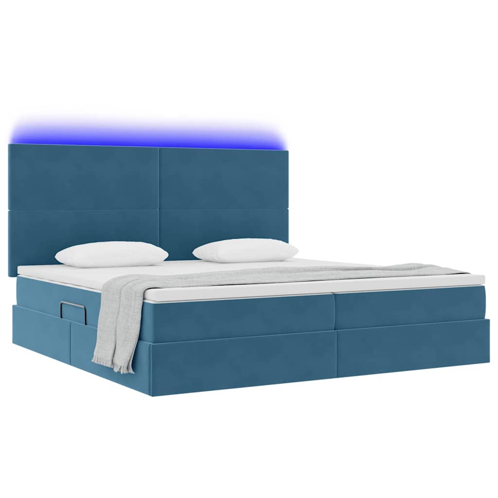 Letto con contenitore e LED Blu Scuro 200 x 200 cm Velluto