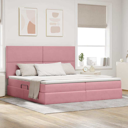 Letto con contenitore e LED con led Rosa 200 x 200 cm Velluto