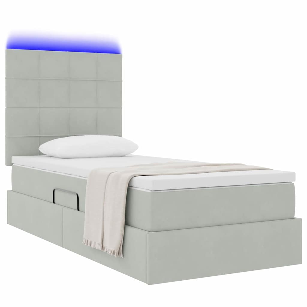 Letto con contenitore e LED Grigio chiaro 90 x 190 cm Velluto