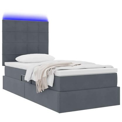 Letto con contenitore e LED Grigio scuro 90 x 190 cm Velluto