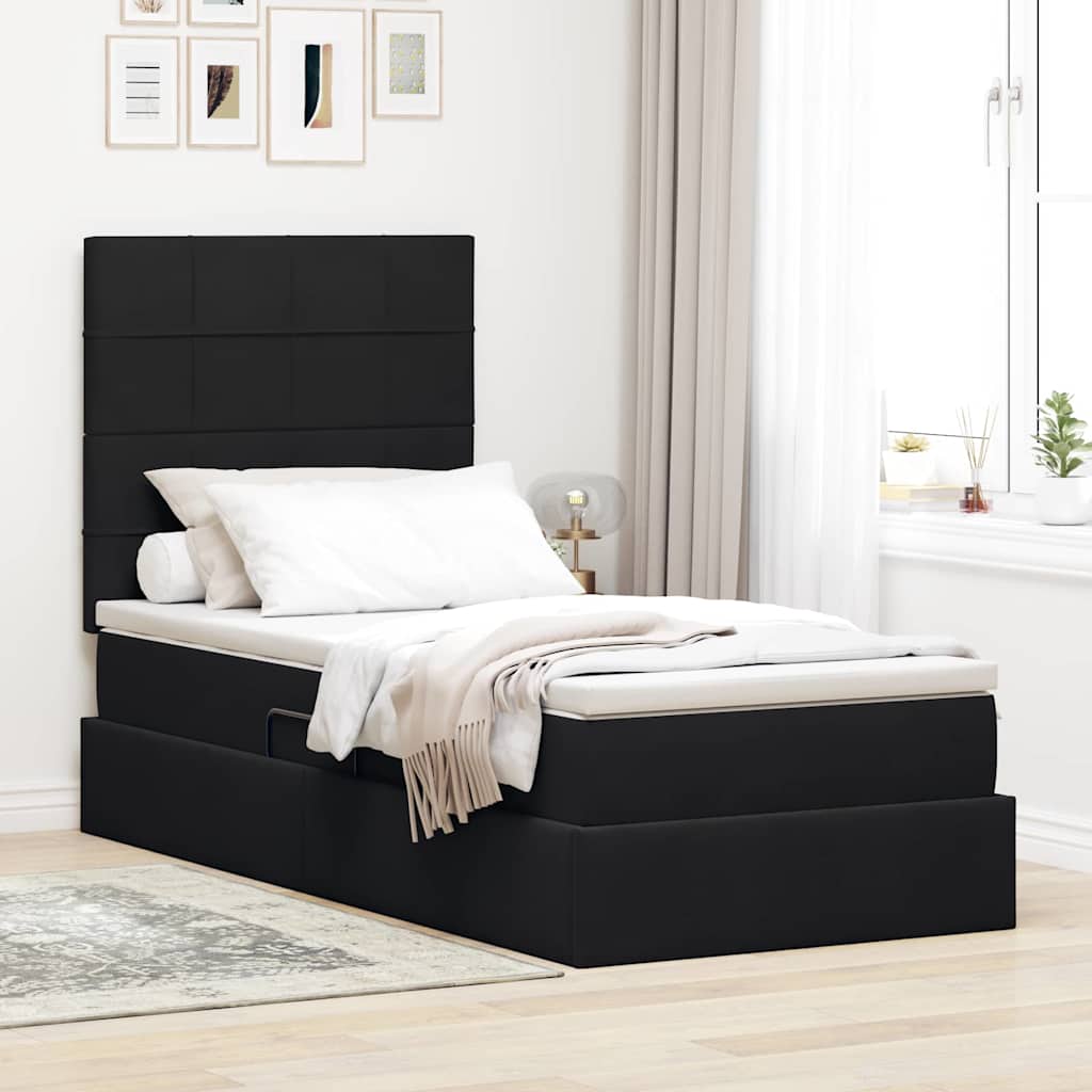 Letto con contenitore e LED con led Nero 90 x 190 cm Velluto