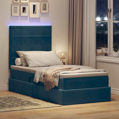 Letto con contenitore e LED Blu Scuro 90 x 190 cm Velluto