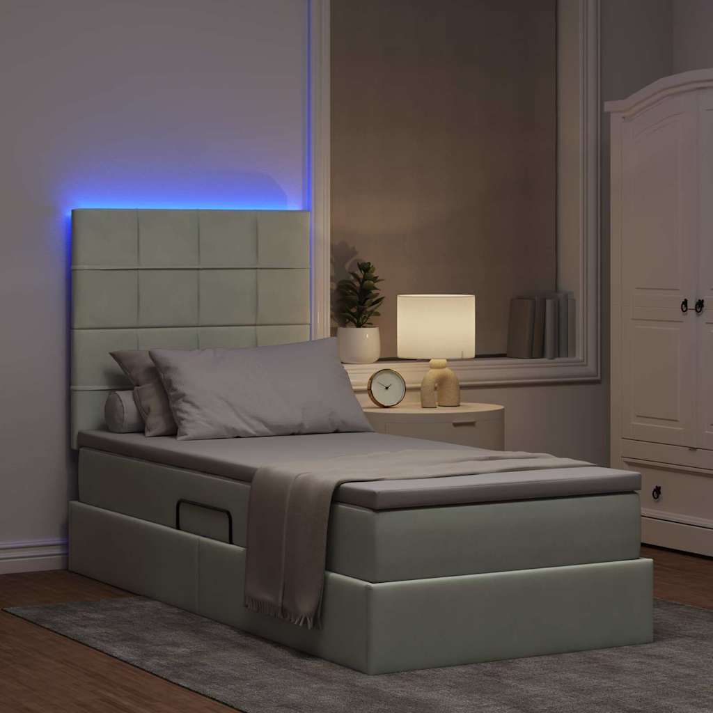 Letto con contenitore e LED Grigio chiaro 90 x 200 cm Velluto