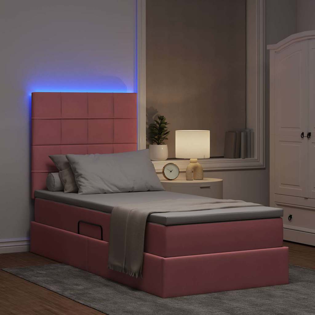 Letto con contenitore e LED con led Rosa 90 x 200 cm Velluto