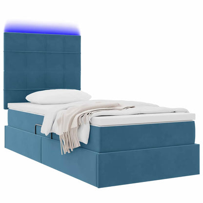 Letto con contenitore e LED Blu Scuro 100 x 200 cm Velluto