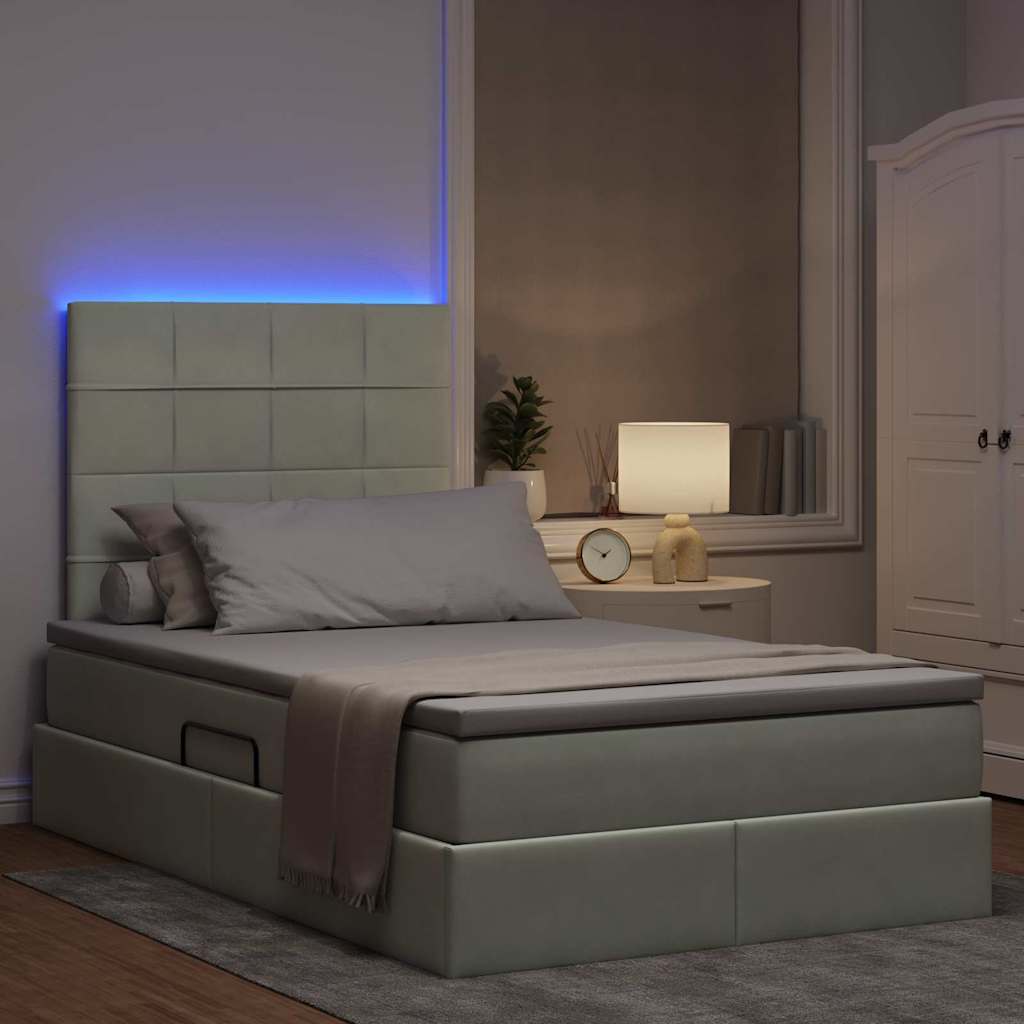 Letto con contenitore e LED Grigio chiaro 120 x 190 cm Velluto