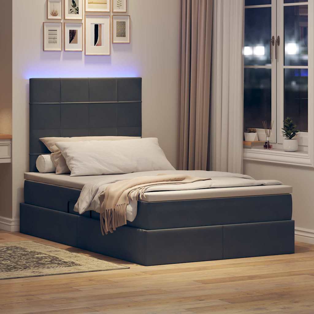 Letto con contenitore e LED Grigio scuro 120 x 190 cm Velluto