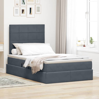 Letto con contenitore e LED Grigio scuro 120 x 190 cm Velluto