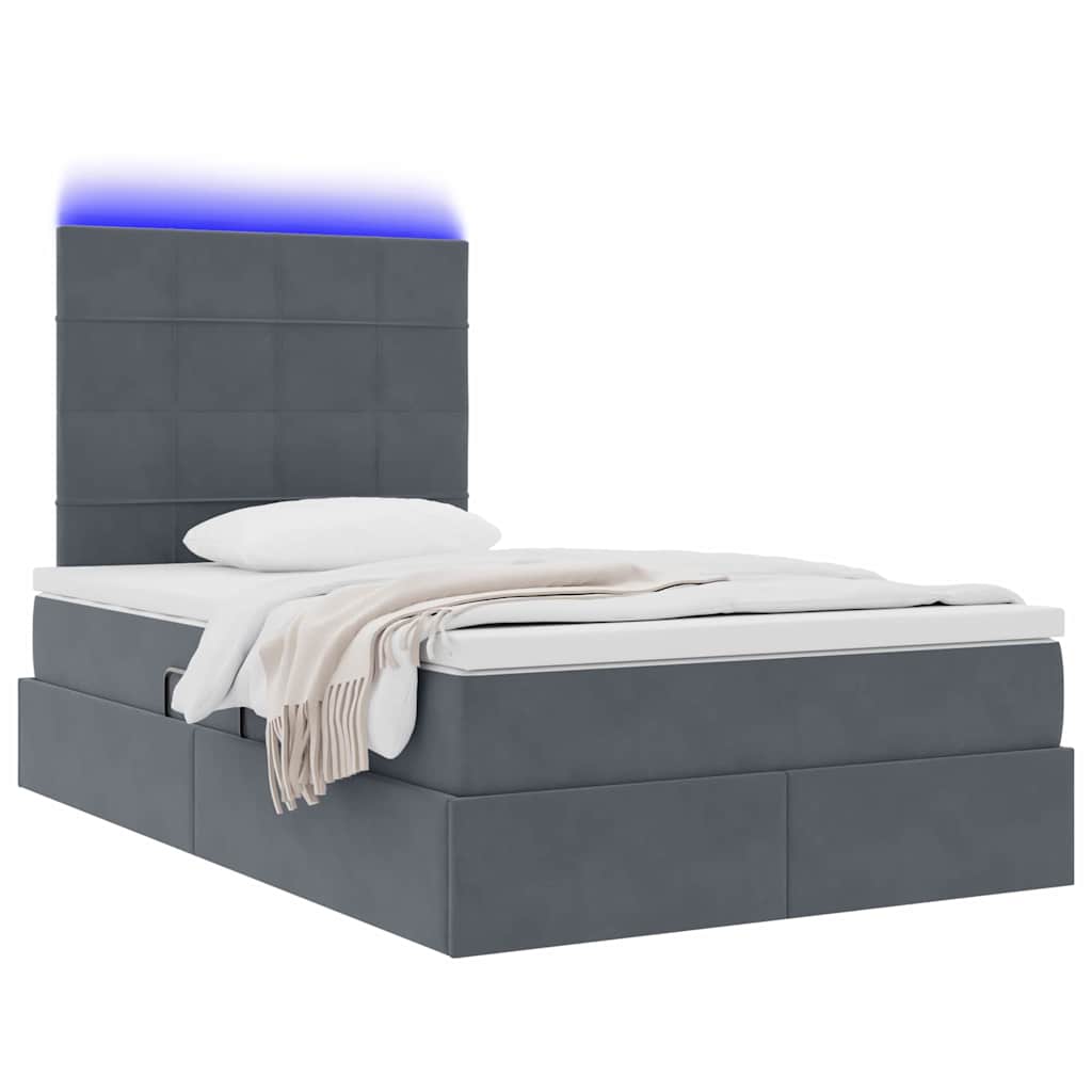 Letto con contenitore e LED Grigio scuro 120 x 190 cm Velluto