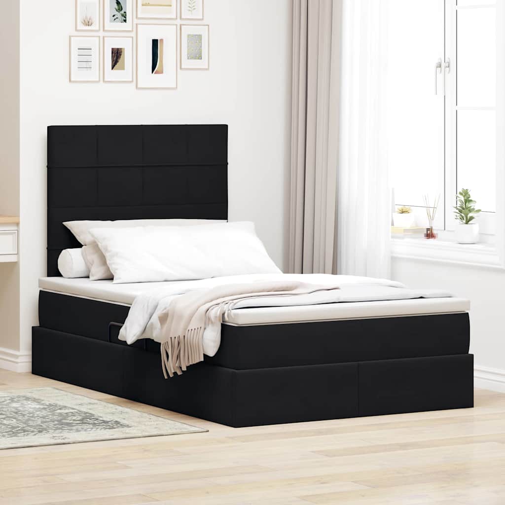 Letto con contenitore e LED con led Nero 120 x 190 cm Velluto