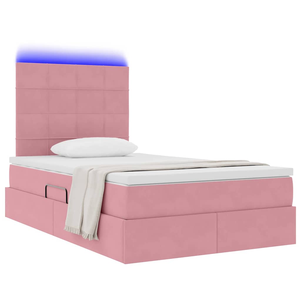 Letto con contenitore e LED con led Rosa 120 x 190 cm Velluto