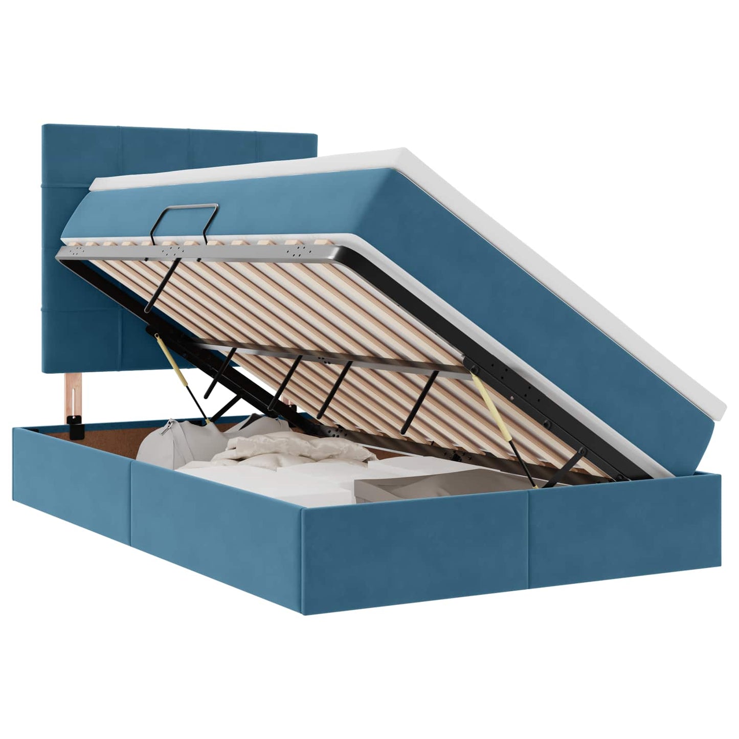 Letto con contenitore e LED Blu Scuro 120 x 200 cm Velluto