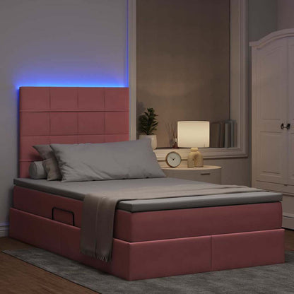 Letto con contenitore e LED con led Rosa 120 x 200 cm Velluto