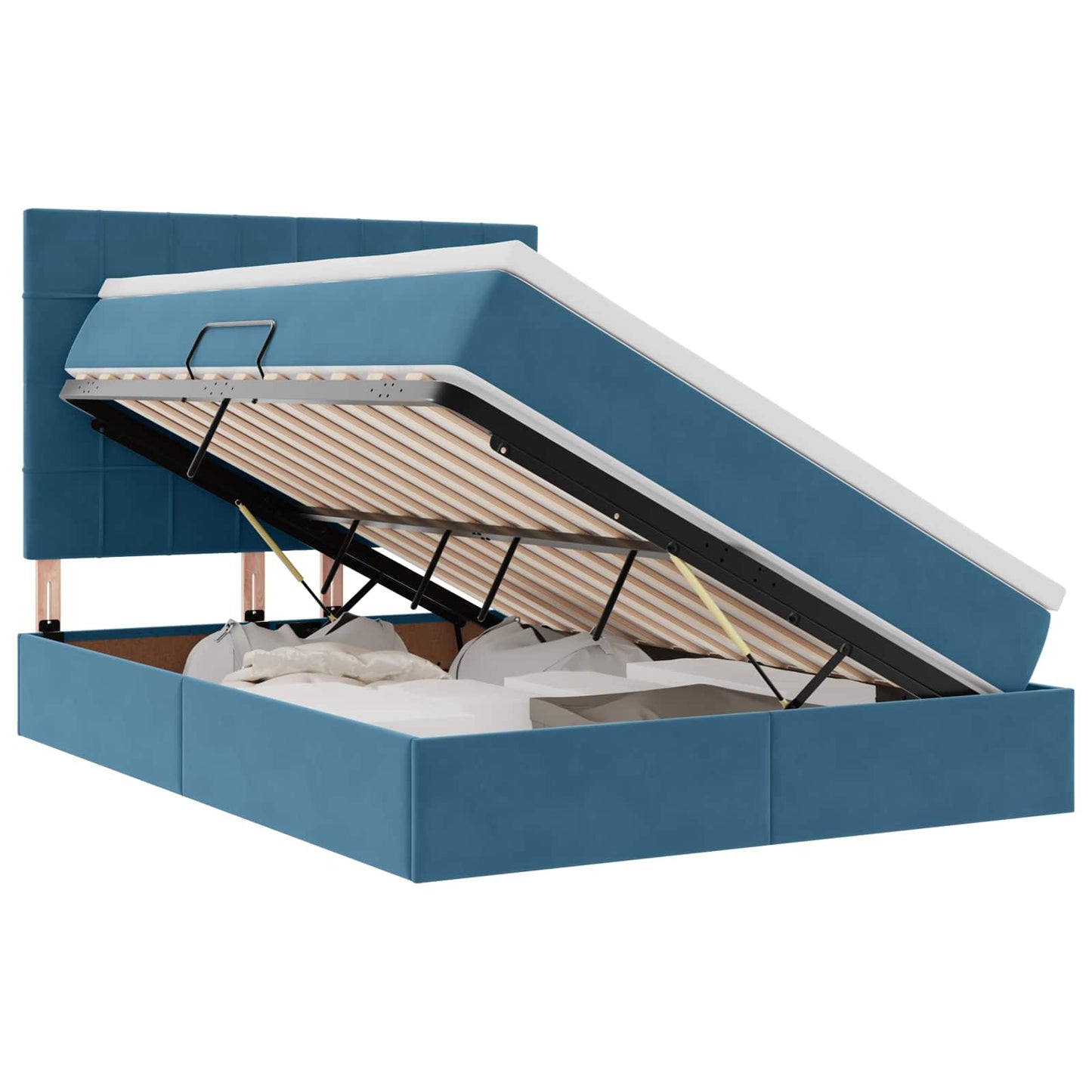 Letto con contenitore e LED Blu Scuro 140 x 190 cm Velluto