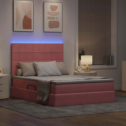 Letto con contenitore e LED con led Rosa 140 x 190 cm Velluto