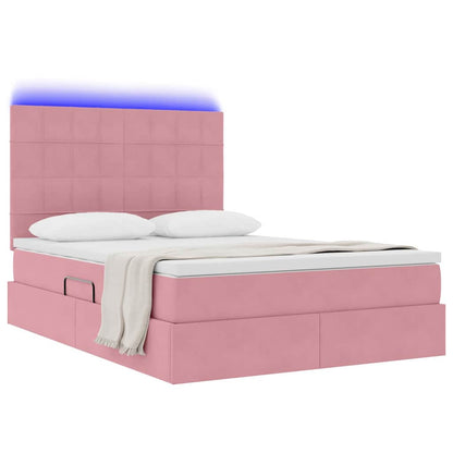 Letto con contenitore e LED con led Rosa 140 x 190 cm Velluto