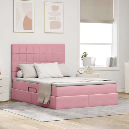 Letto con contenitore e LED con led Rosa 140 x 200 cm Velluto