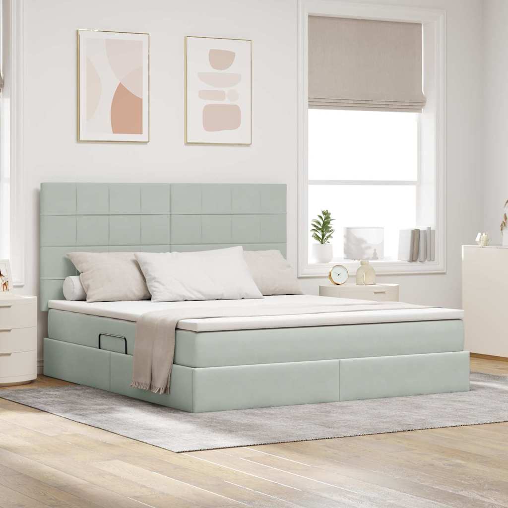 Letto con contenitore e LED Grigio chiaro 160 x 200 cm Velluto