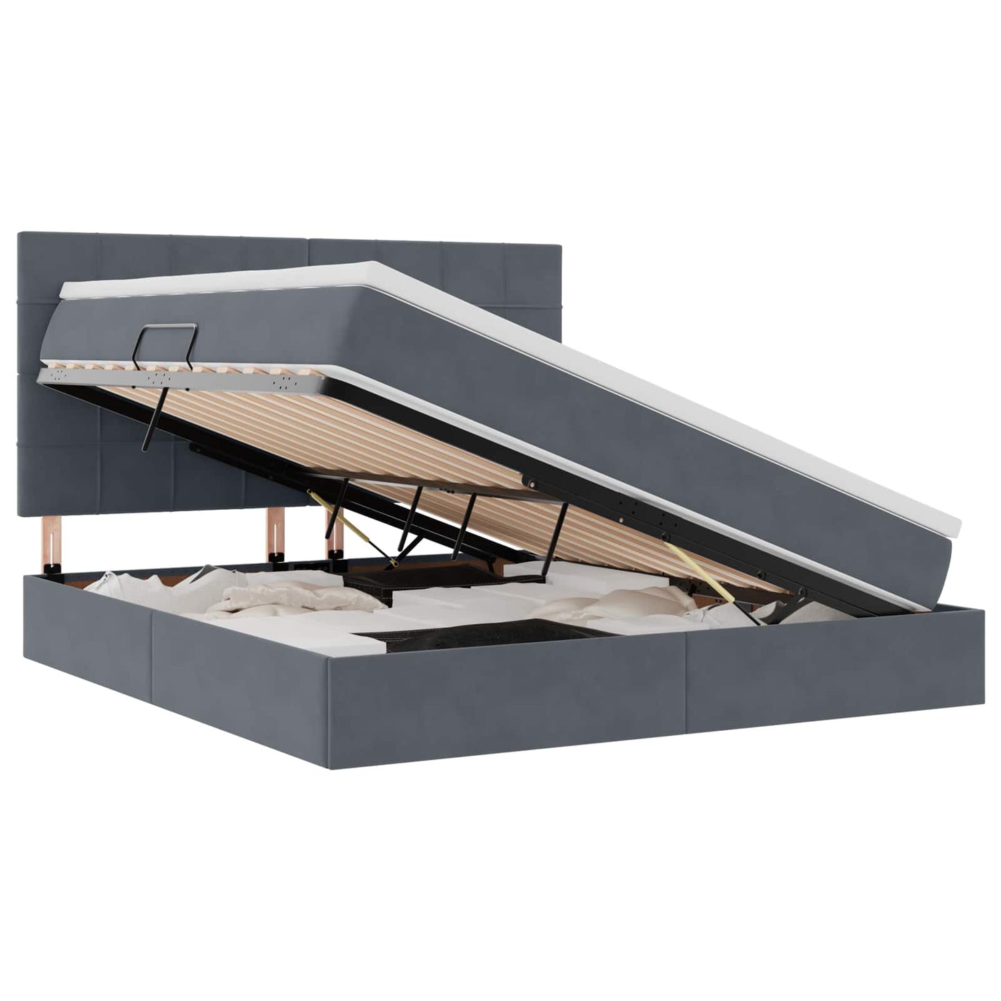 Letto con contenitore e LED Grigio scuro 160 x 200 cm Velluto