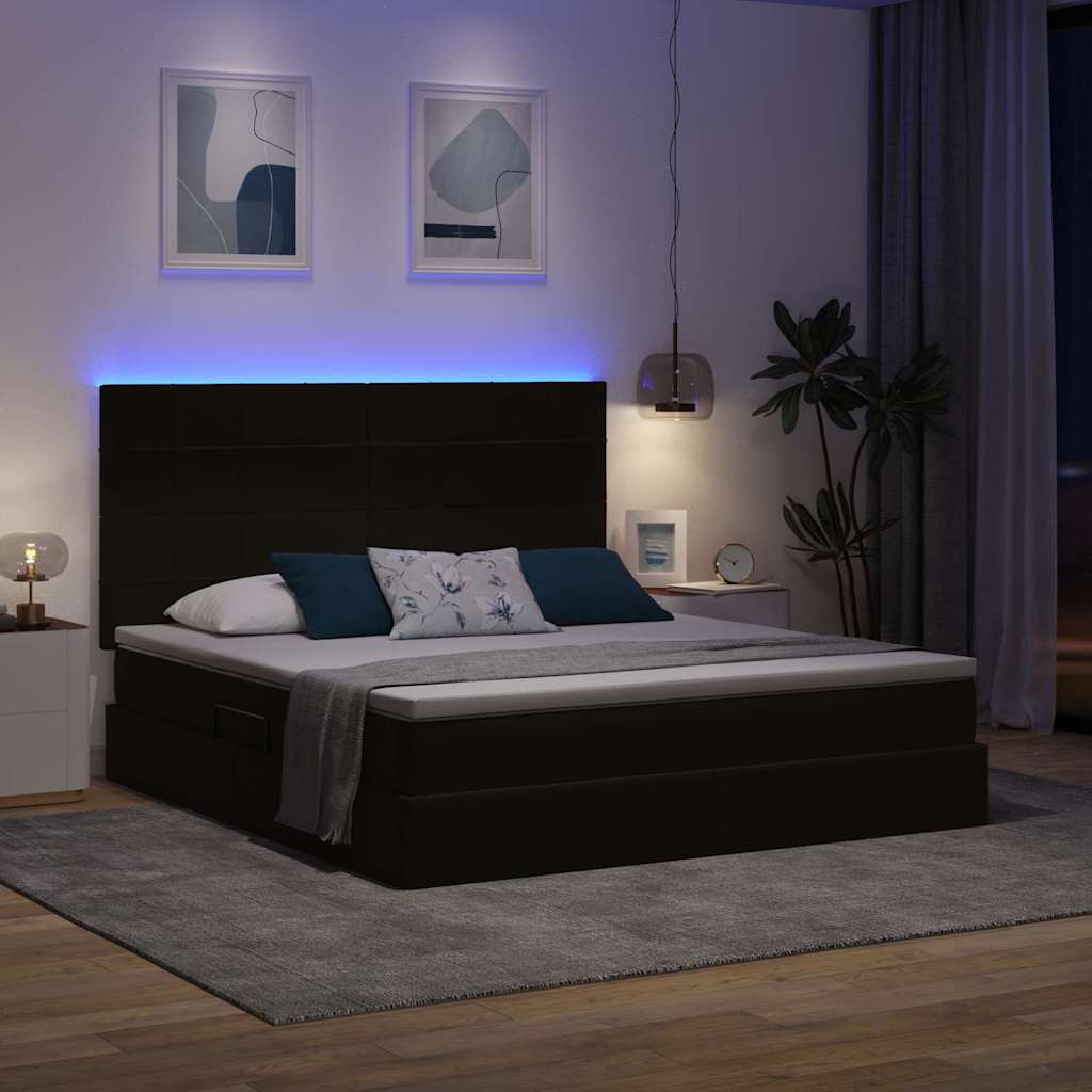 Letto con contenitore e LED con led Nero 160 x 200 cm Velluto