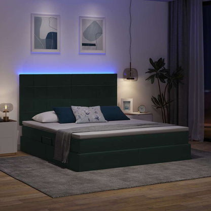 Letto con contenitore e LED Verde Scuro 160 x 200 cm Velluto