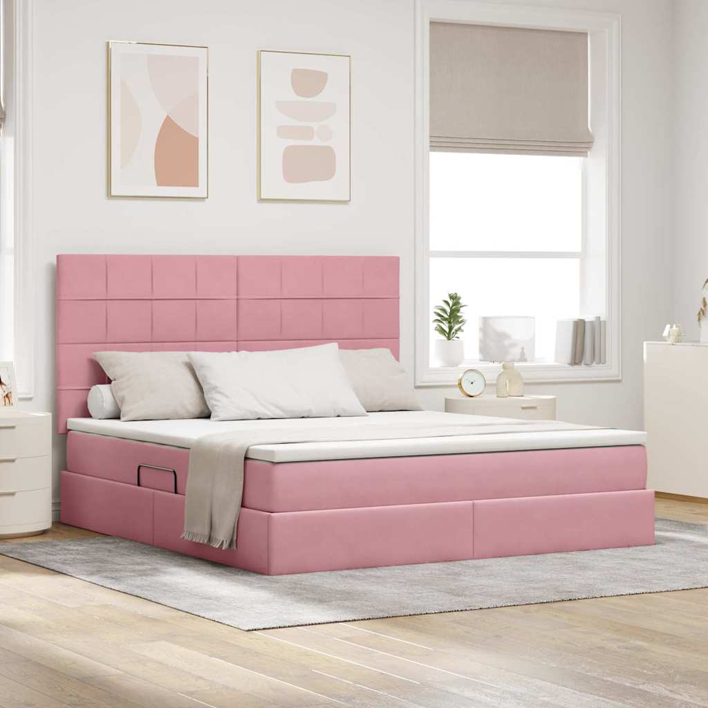 Letto con contenitore e LED con led Rosa 180 x 200 cm Velluto