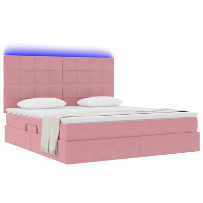 Letto con contenitore e LED con led Rosa 180 x 200 cm Velluto