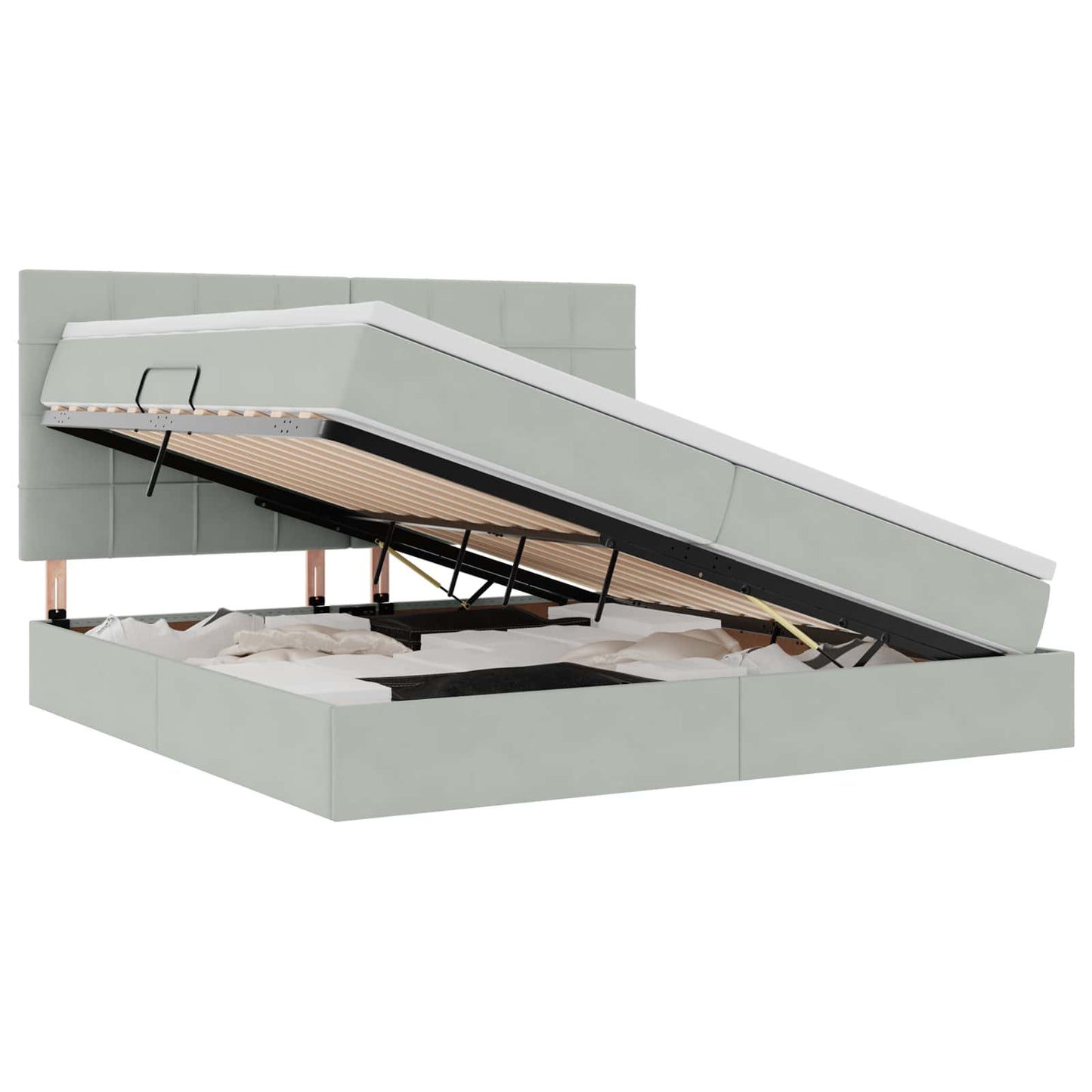 Letto con contenitore e LED Grigio chiaro 200 x 200 cm Velluto