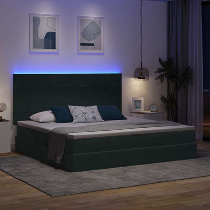 Letto con contenitore e LED Verde Scuro 200 x 200 cm Velluto
