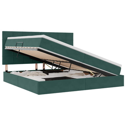 Letto con contenitore e LED Verde Scuro 200 x 200 cm Velluto