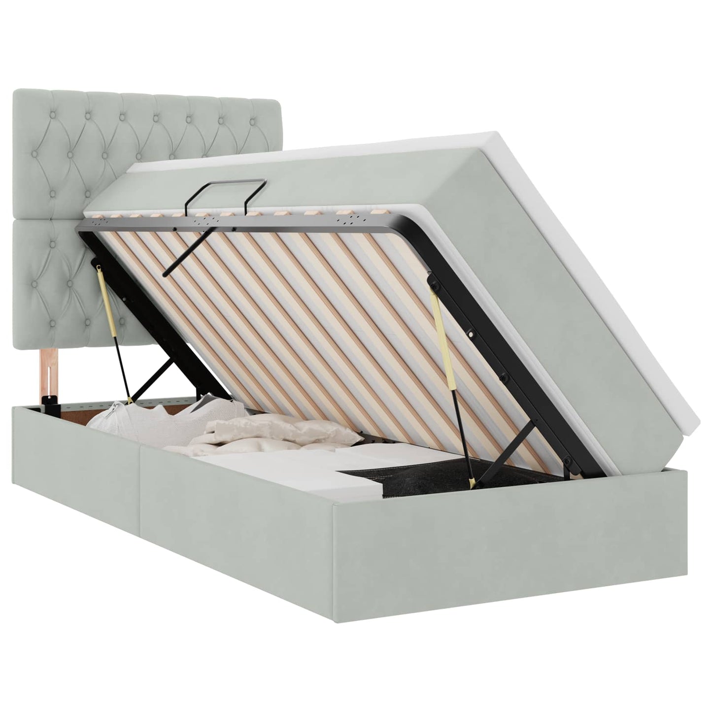 Letto con contenitore e LED Grigio chiaro 90 x 190 cm Velluto
