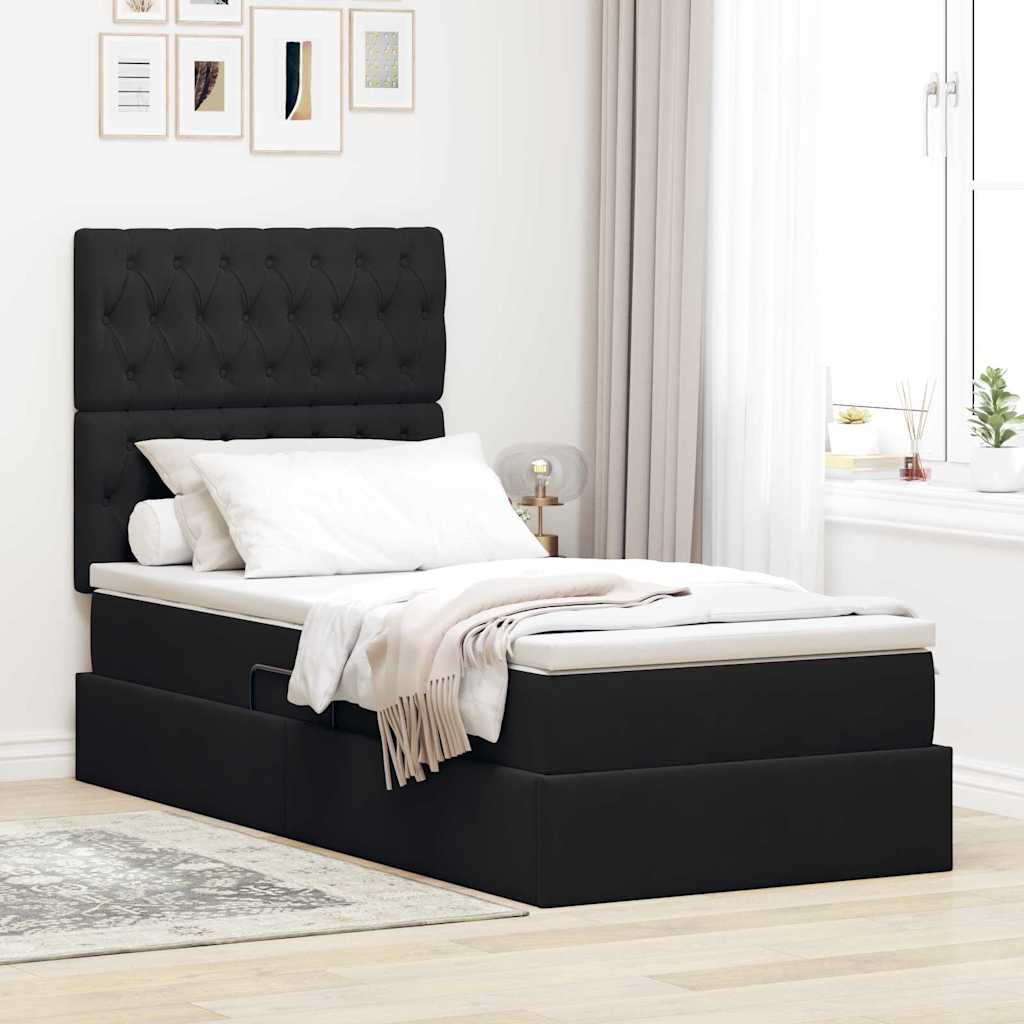 Letto con contenitore e LED con led Nero 90 x 190 cm Velluto