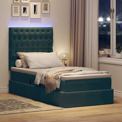 Letto con contenitore e LED Verde Scuro 90 x 190 cm Velluto