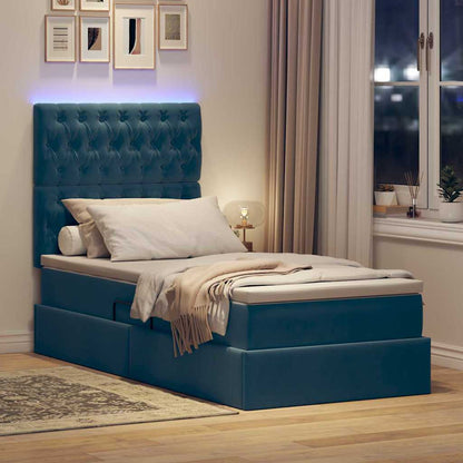 Letto con contenitore e LED Blu Scuro 90 x 190 cm Velluto
