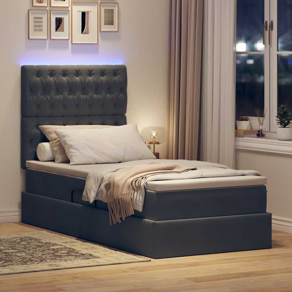 Letto con contenitore e LED Grigio scuro 90 x 200 cm Velluto