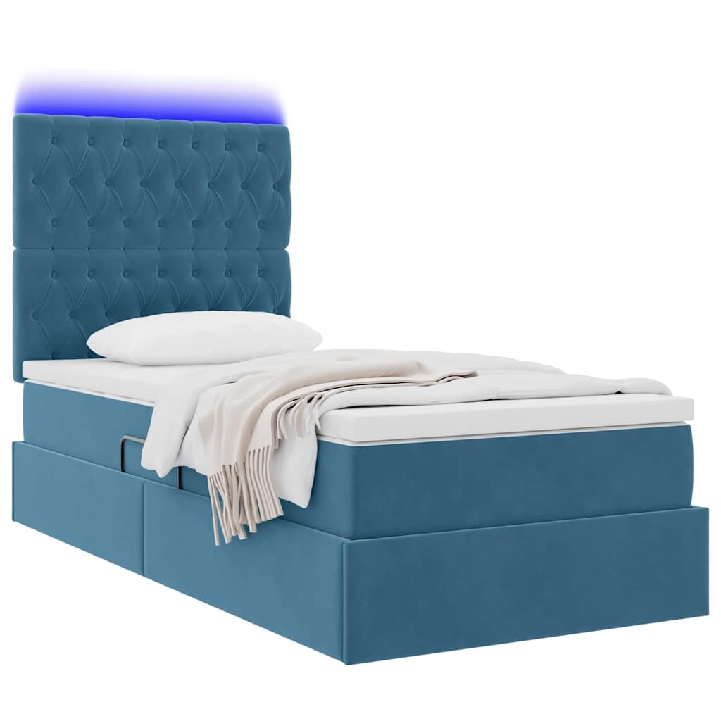 Letto con contenitore e LED Blu Scuro 90 x 200 cm Velluto