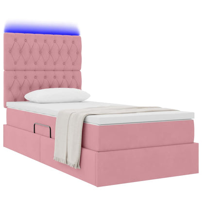 Letto con contenitore e LED con led Rosa 90 x 200 cm Velluto