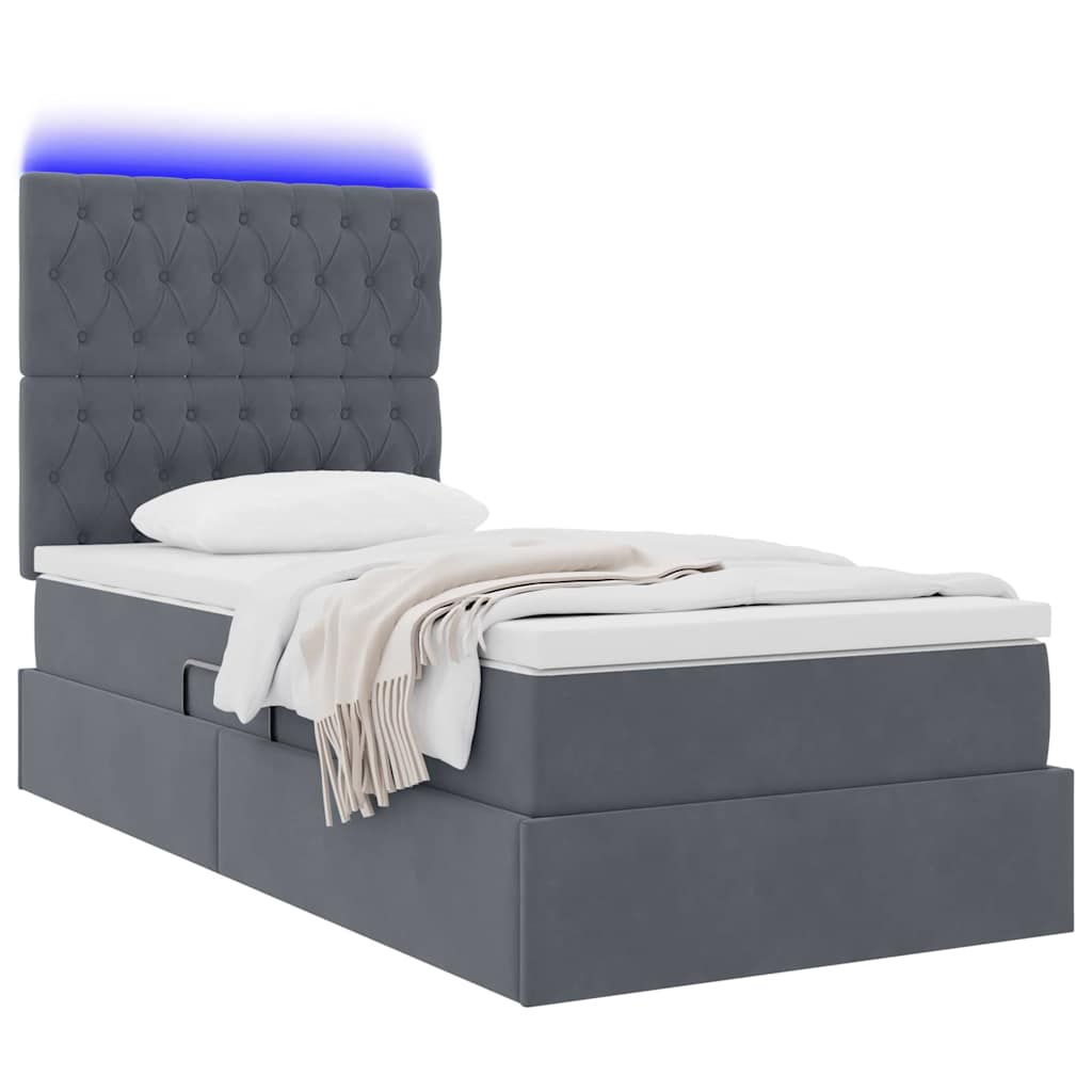 Letto con contenitore e LED Grigio scuro 100 x 200 cm Velluto