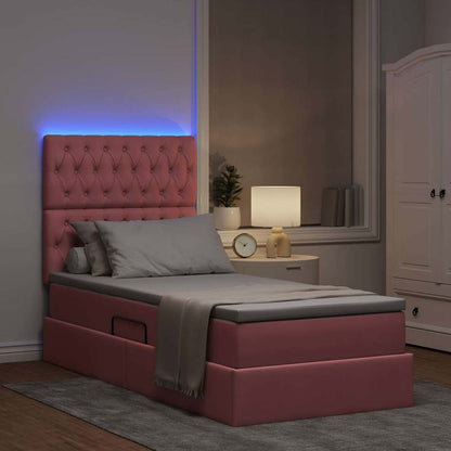 Letto con contenitore e LED con led Rosa 100 x 200 cm Velluto