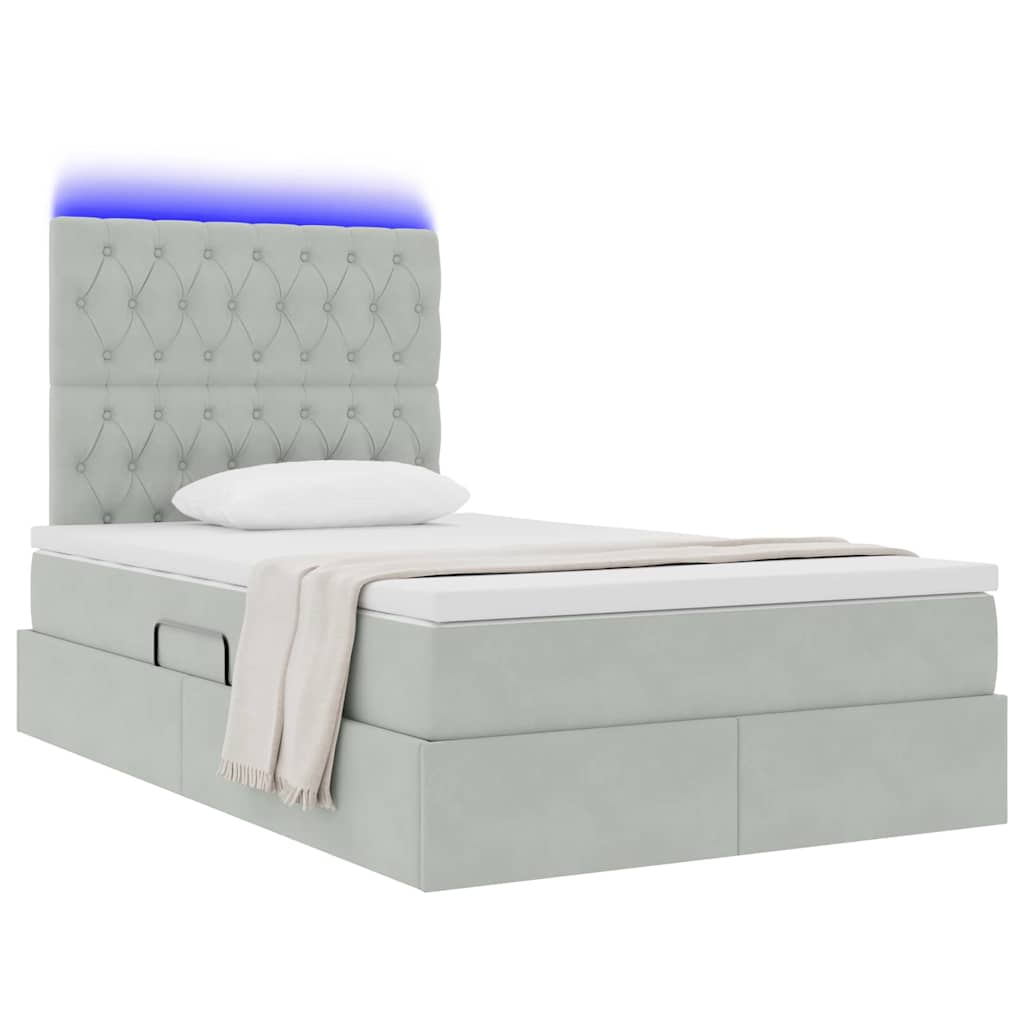 Letto con contenitore e LED Grigio chiaro 120 x 190 cm Velluto