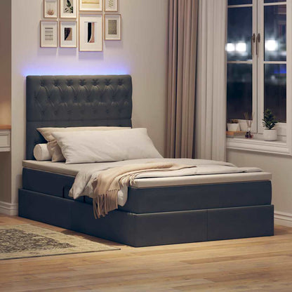 Letto con contenitore e LED Grigio scuro 120 x 190 cm Velluto