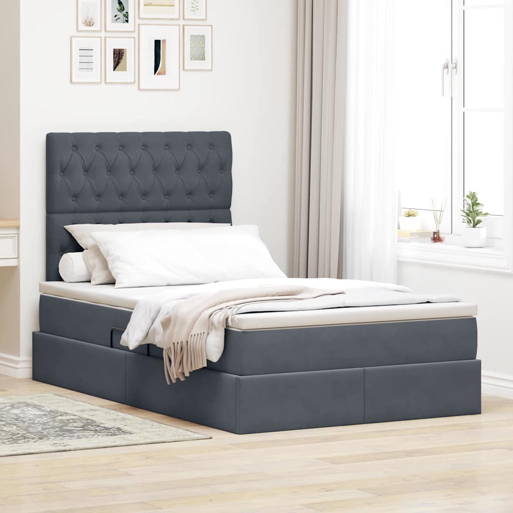 Letto con contenitore e LED Grigio scuro 120 x 190 cm Velluto