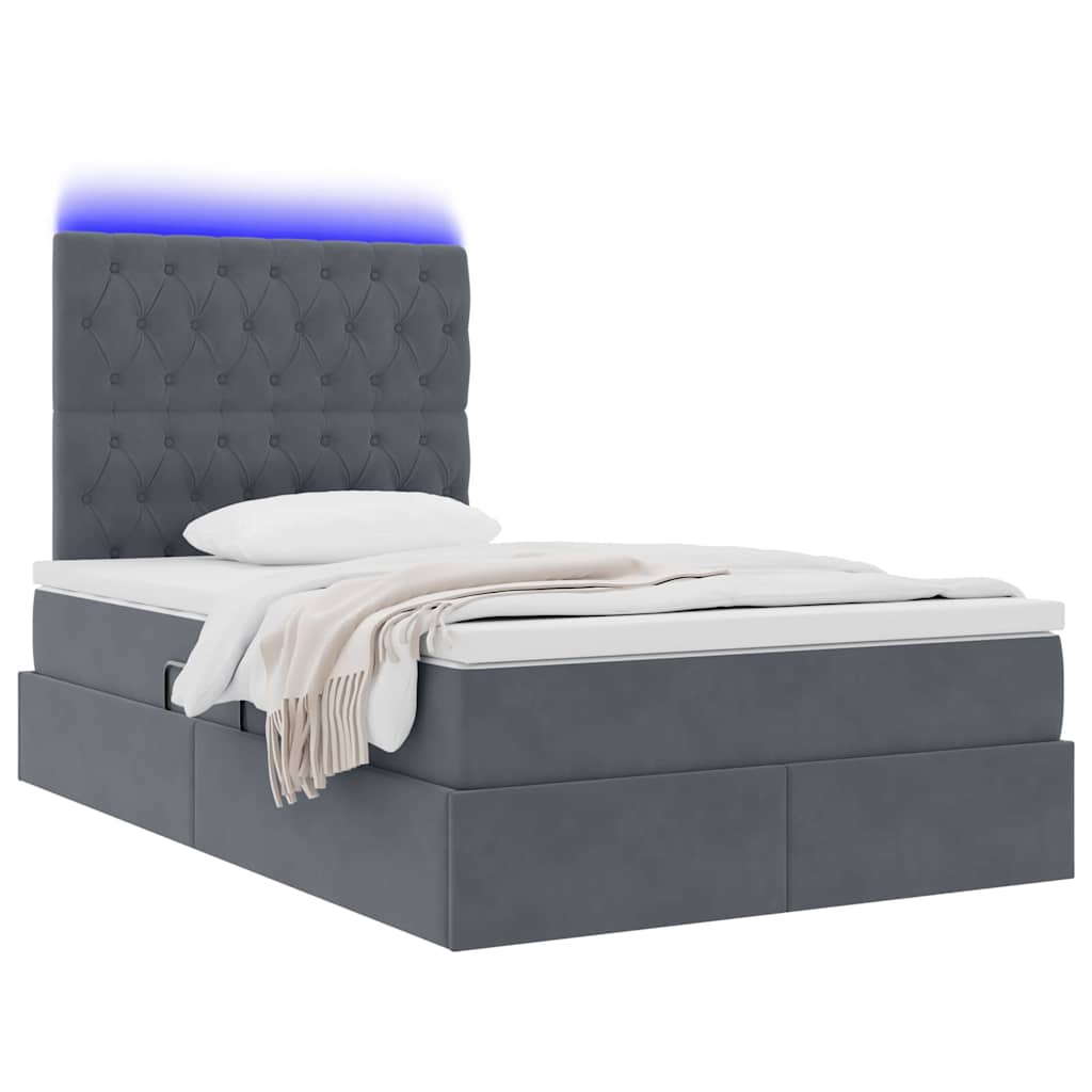 Letto con contenitore e LED Grigio scuro 120 x 190 cm Velluto