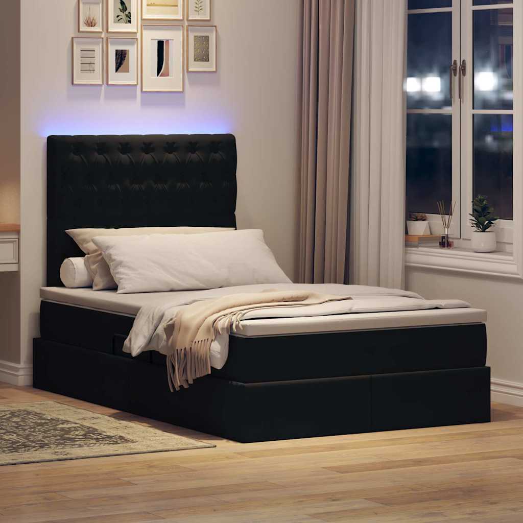 Letto con contenitore e LED con led Nero 120 x 190 cm Velluto