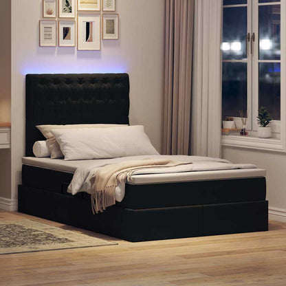 Letto con contenitore e LED con led Nero 120 x 190 cm Velluto