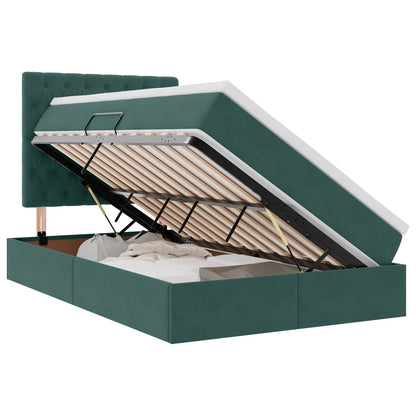Letto con contenitore e LED Verde Scuro 120 x 190 cm Velluto