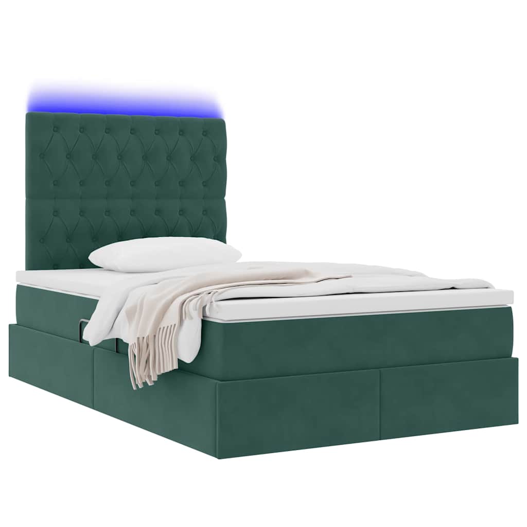 Letto con contenitore e LED Verde Scuro 120 x 190 cm Velluto